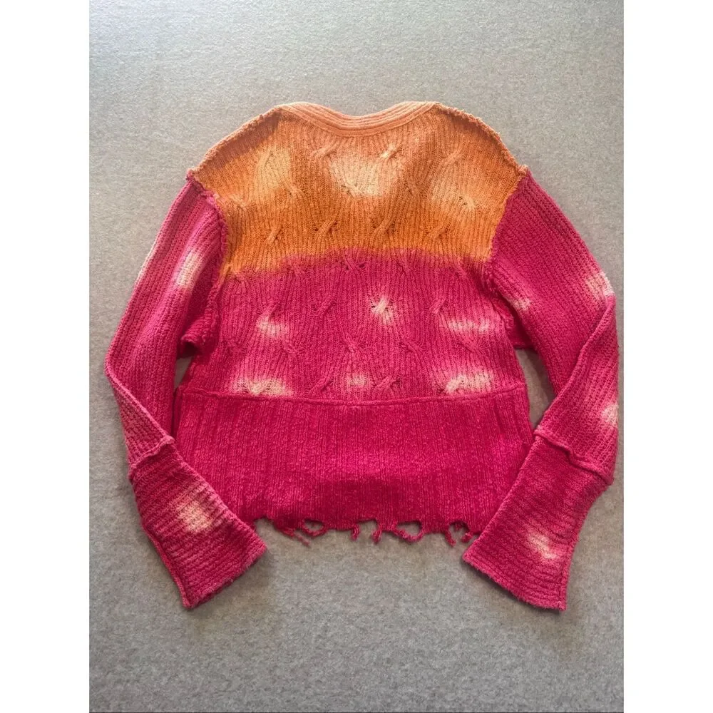 Free people ombré pink and orange tie dye sweater full zip M